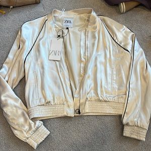 zara silk bomber NWT